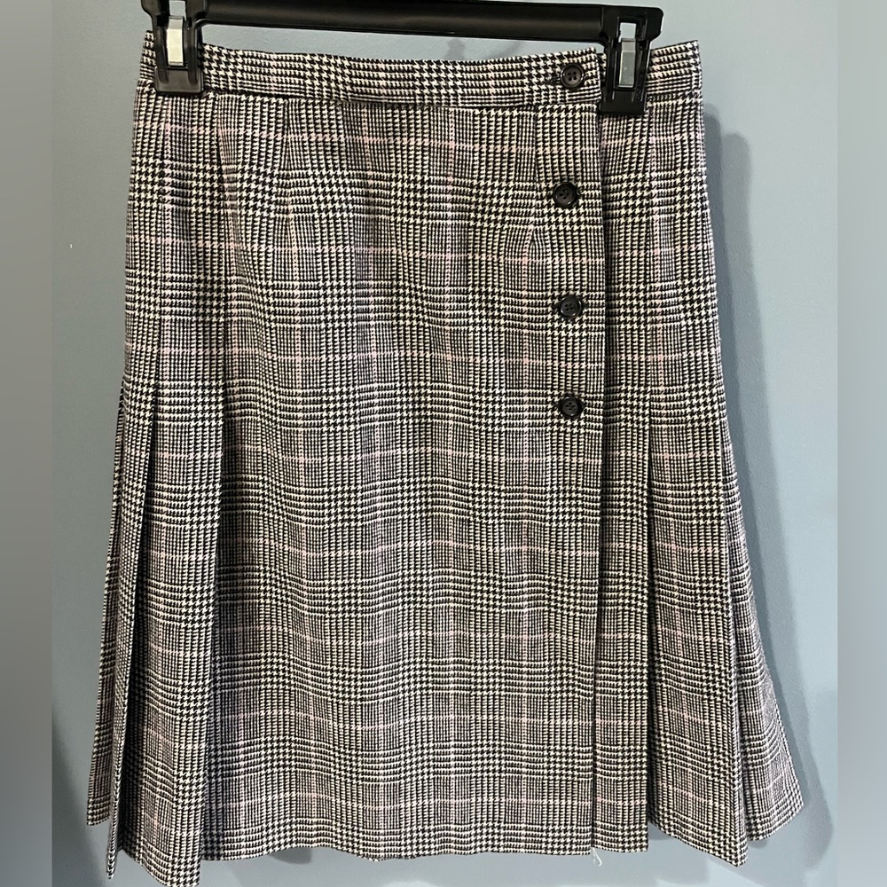 Vintage Pendleton wool herringbone plaid wraparound pleated button skirt